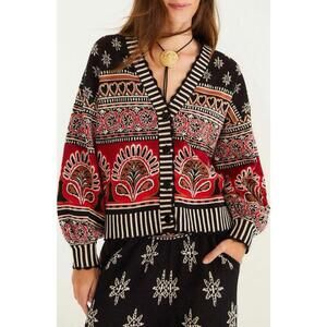 New FARM Rio Ainika Love Coconut Cardigan In Black Red White Multi Sz M